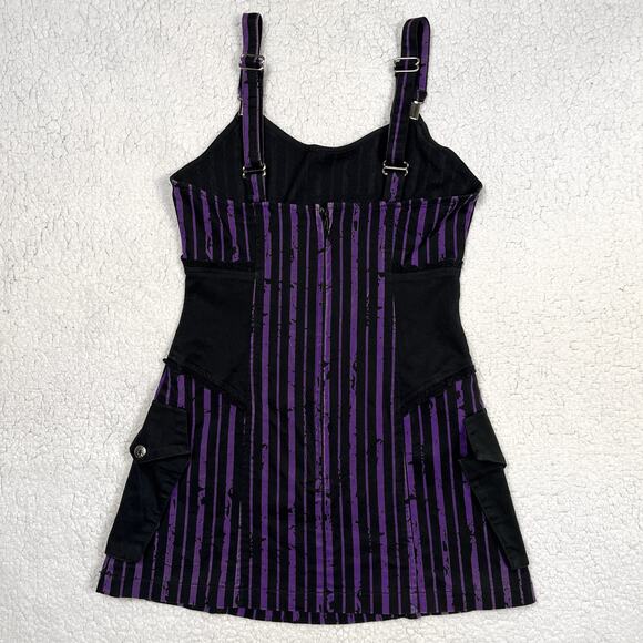 Lip Service Ghoul School Fright Night Out Striped Purple Black Mini Dress Goth - Picture 6 of 16